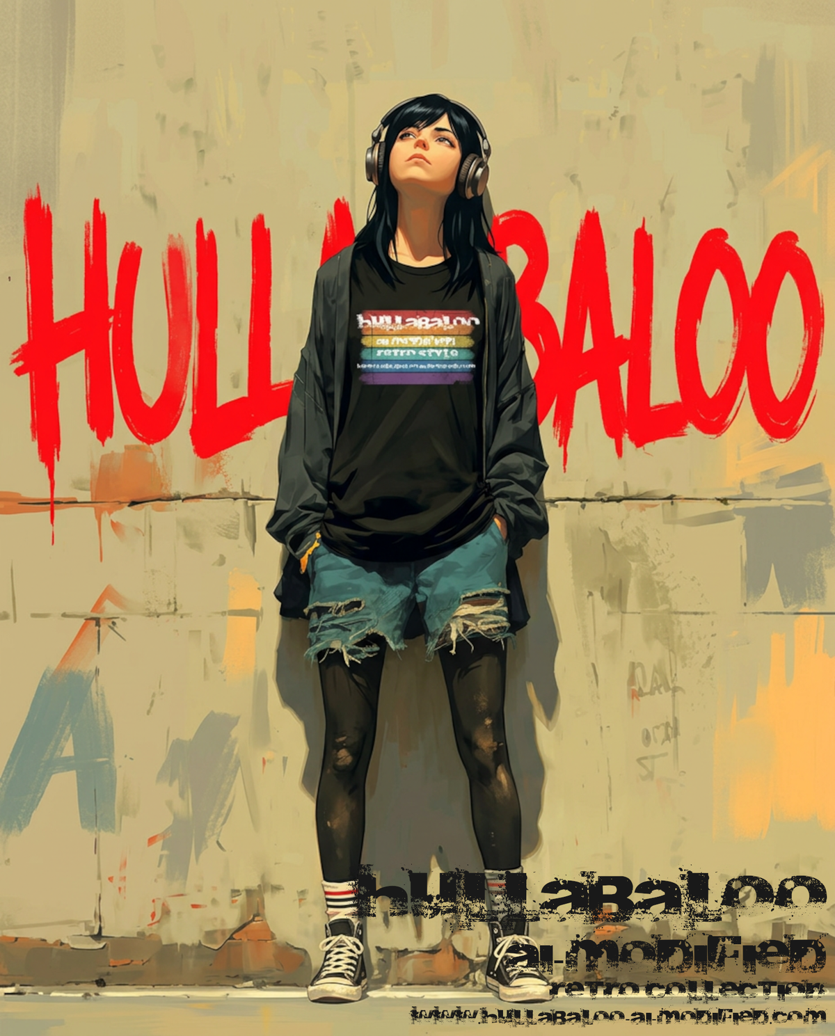 Hullabaloo AI-modified Retro | Rainbow Classic Tee | 100% Cotton | Streetwear | Unisex