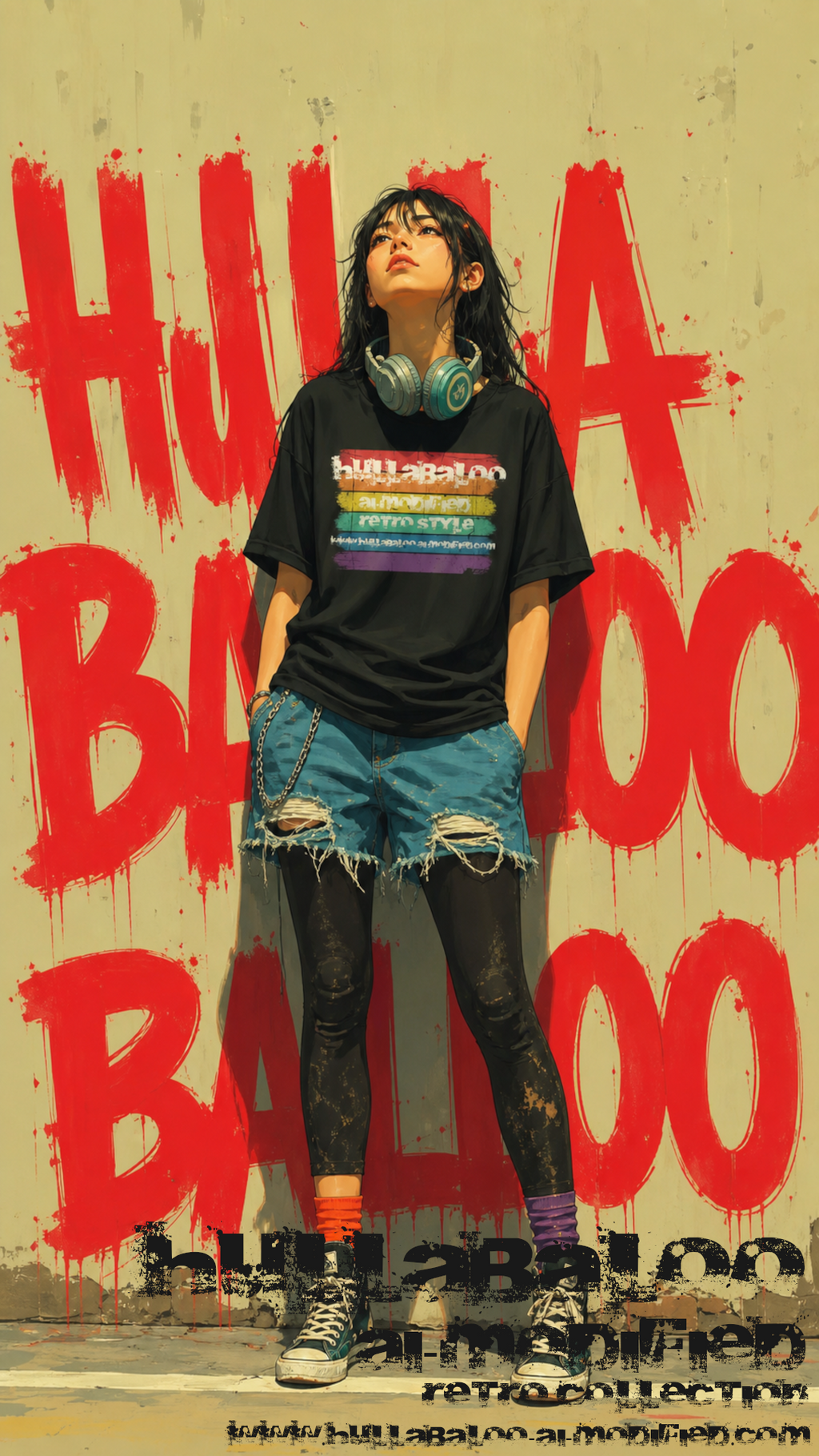 Hullabaloo AI-modified Retro | Rainbow Classic Tee | 100% Cotton | Streetwear | Unisex