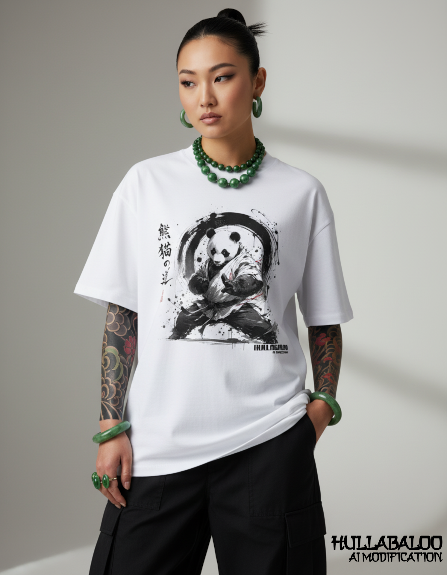 Unisex Oversized Panda Watercolor T-Shirt – High Neck | Hullabaloo Sustainable Streetwear