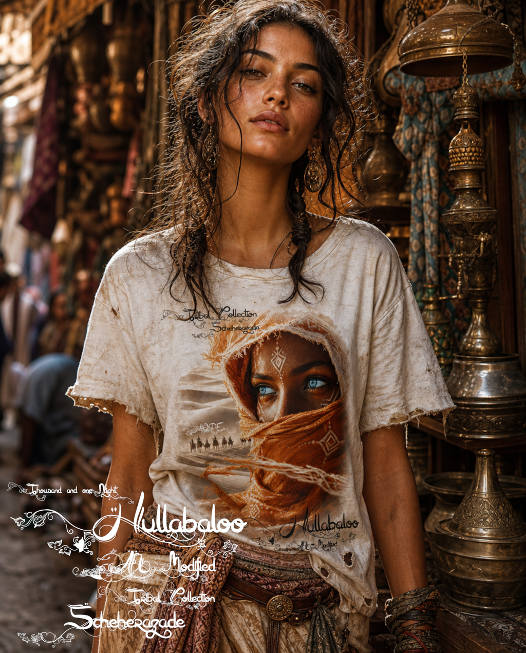 Hullabaloo AI modified - Tribal Collection Scheherazade T-Shirt – Oriental Storytelling Art & Comfort