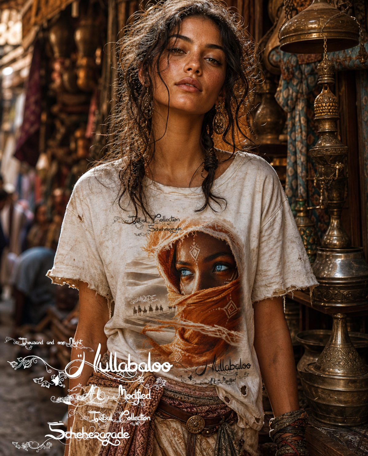 Hullabaloo AI modified - Tribal Collection Scheherazade T-Shirt – Oriental Storytelling Art & Comfort