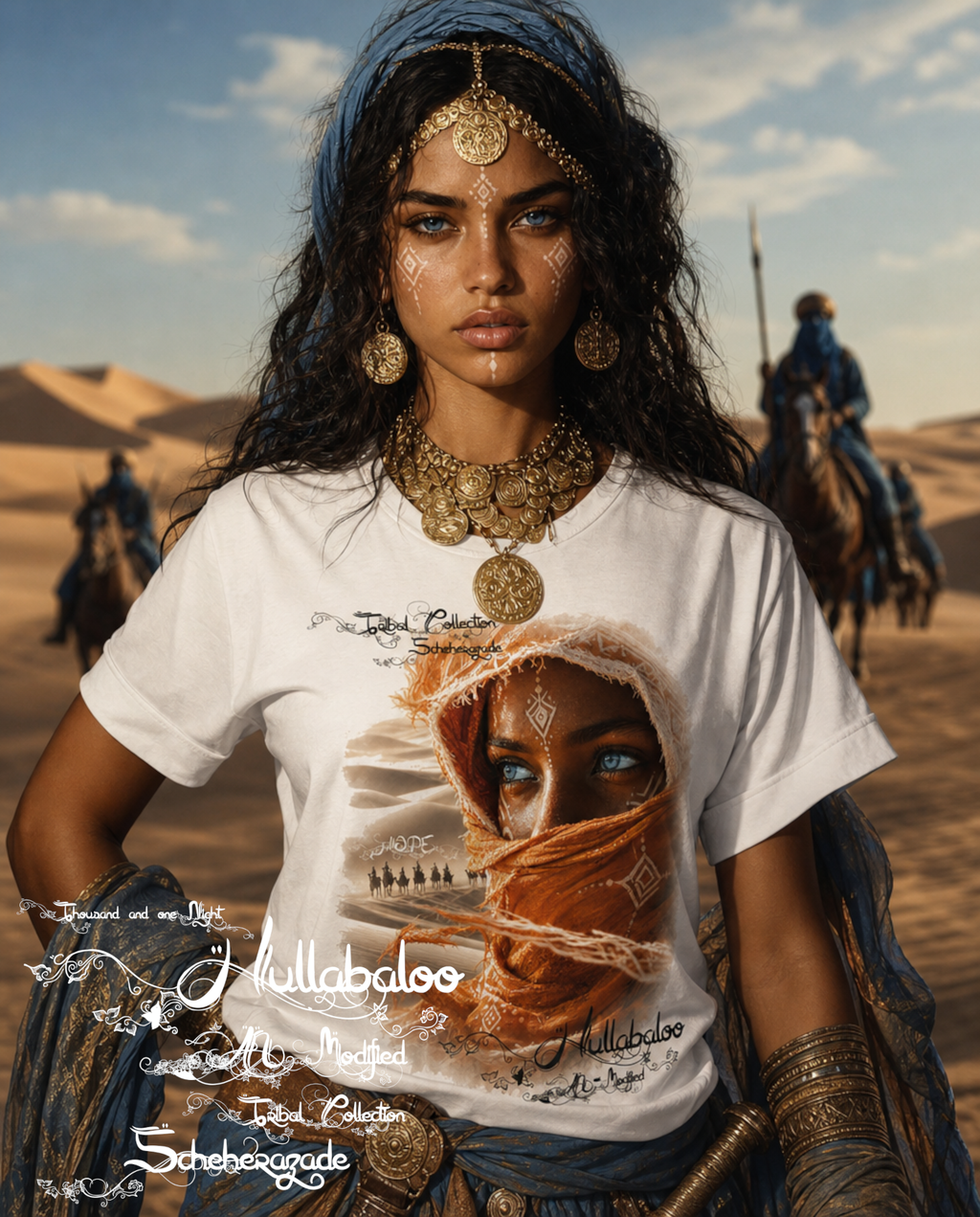Hullabaloo AI modified - Tribal Collection Scheherazade T-Shirt – Oriental Storytelling Art & Comfort