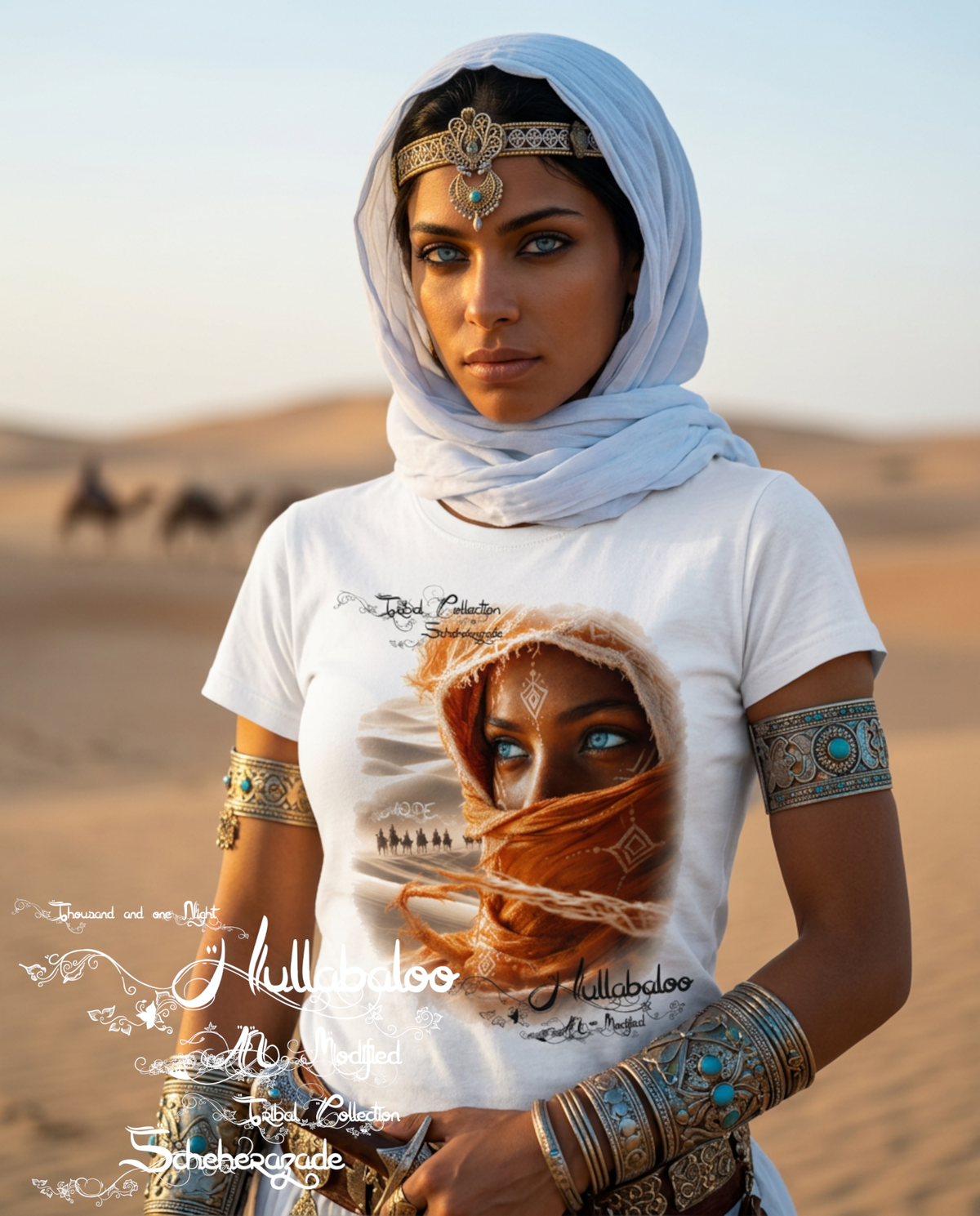 Hullabaloo AI modified - Tribal Collection Scheherazade T-Shirt – Oriental Storytelling Art & Comfort